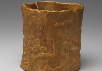 图片[2]-Carved leather brush pot with pine decoration, Qianlong reign (1736-1795), Qing dynasty-China Archive